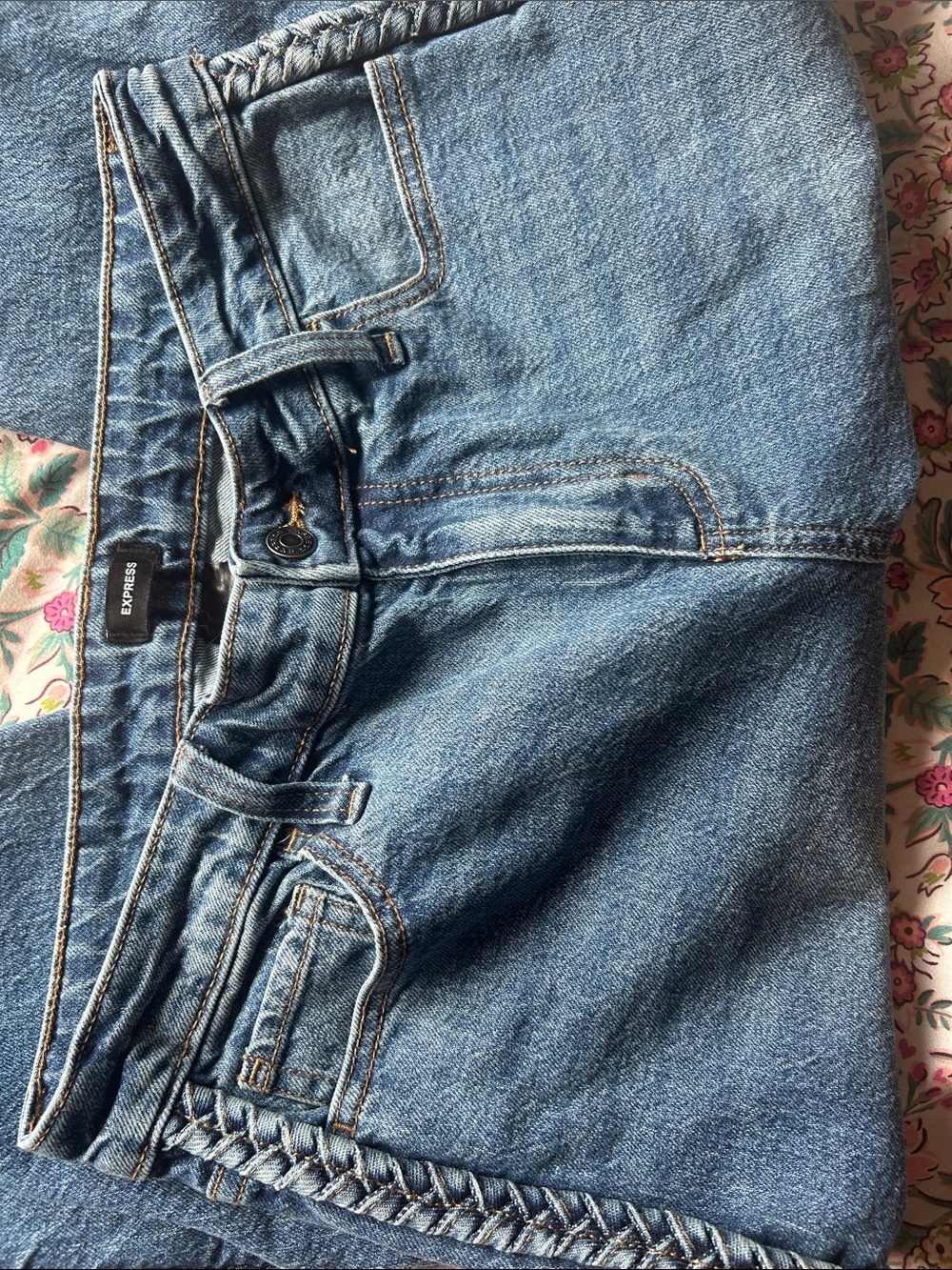 Express Blue Cropped Straight Jeans with Braided Side Trim - Picture 7 of 7